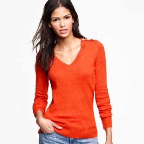 J. Crew Women Fall Season Orange Wynter Wool Mohair V-Neck Sweater Size XS - Picture 1 of 8